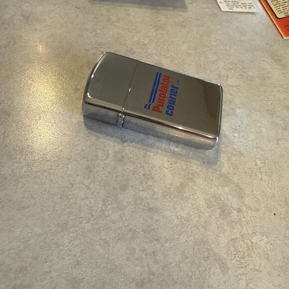 Vtg Purolator Courier High Polish Chrome Slim Zippo Lighter W/Box & Manual NEW - Picture 9 of 13